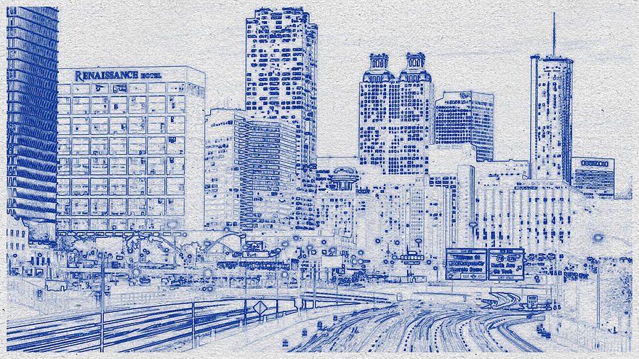 Blueprint drawing of Cityscape 19 Digital Art by Celestial Images