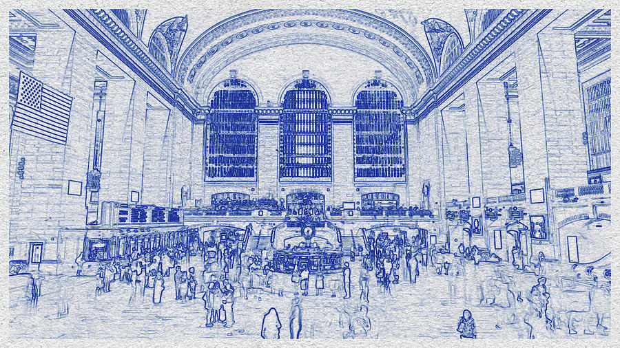 Blueprint drawing of Cityscape 24 Digital Art by Celestial Images