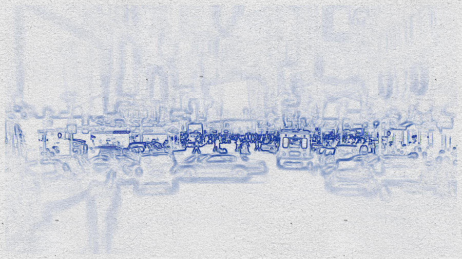 Blueprint drawing of Cityscape 31 Digital Art by Celestial Images