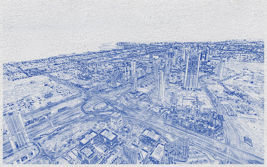Blueprint drawing of Cityscape 33 Digital Art by Celestial Images