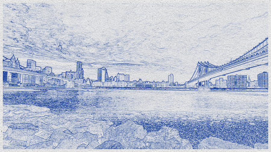 Blueprint drawing of Cityscape 36 Digital Art by Celestial Images