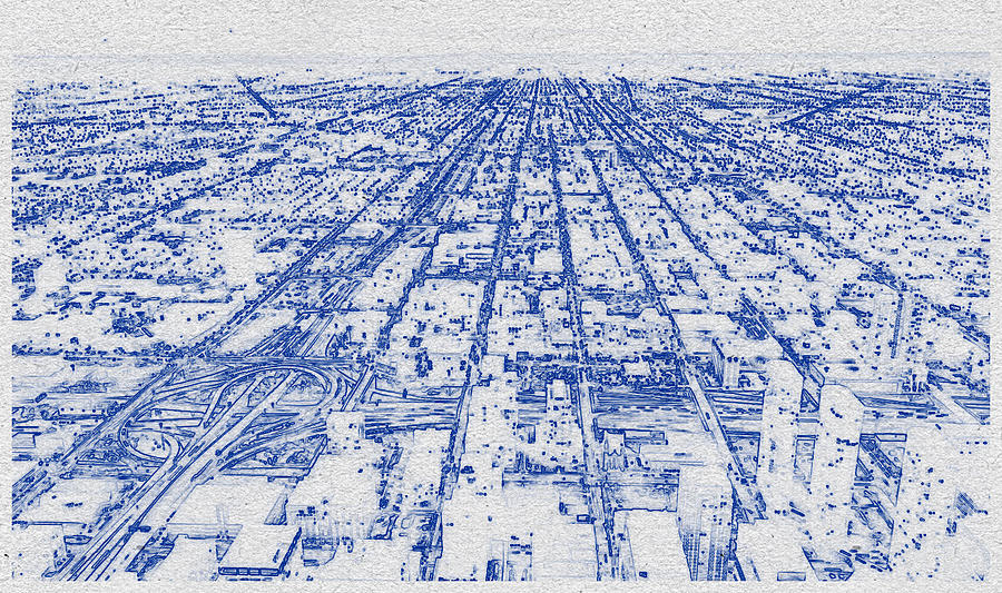 Blueprint drawing of Cityscape 38 Digital Art by Celestial Images