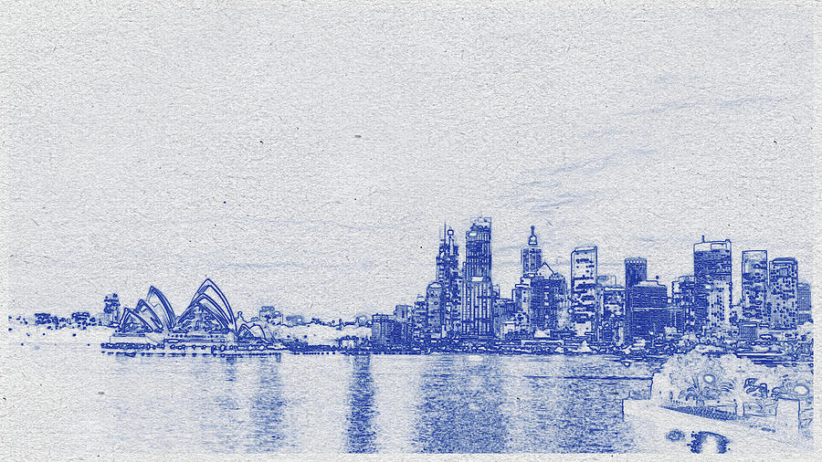 Blueprint drawing of Cityscape 40 Digital Art by Celestial Images