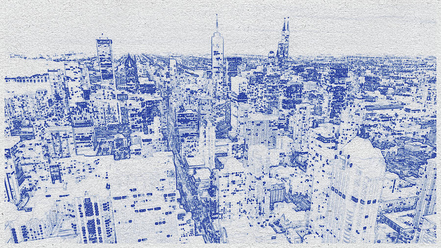 Blueprint drawing of Cityscape 42 Digital Art by Celestial Images