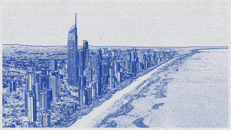 Blueprint drawing of Cityscape 45 Digital Art by Celestial Images