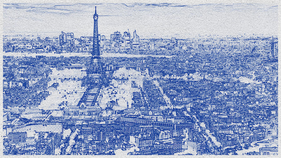 Blueprint drawing of Cityscape 46 Digital Art by Celestial Images