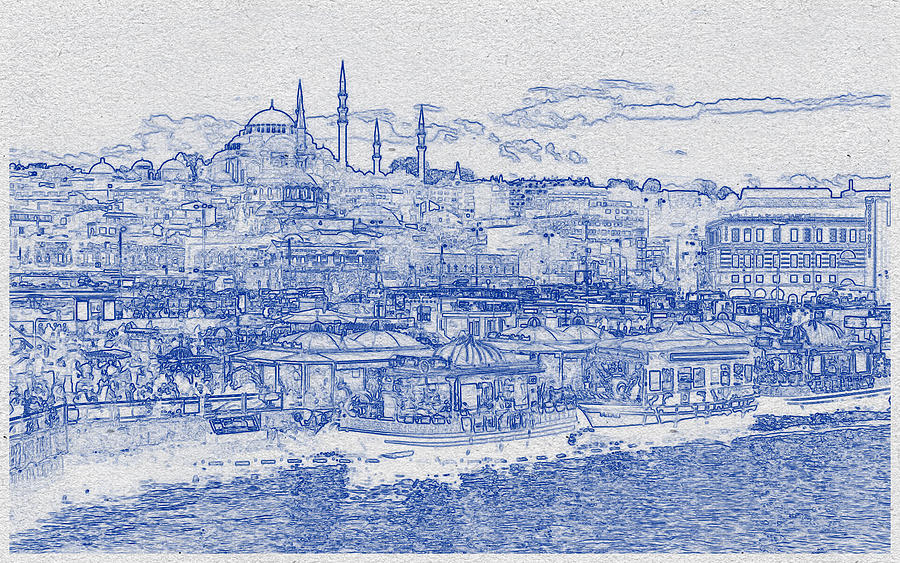 Blueprint drawing of Cityscape 47 Digital Art by Celestial Images