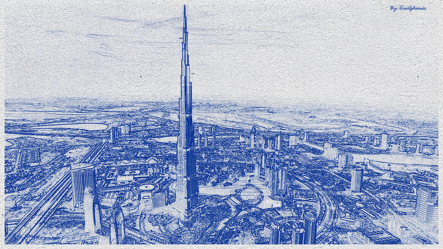 Blueprint drawing of Cityscape 48 Digital Art by Celestial Images