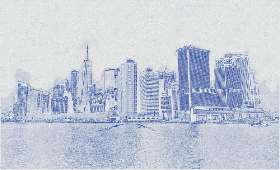 Blueprint drawing of Cityscape Digital Wallpaper Digital Art by Celestial Images
