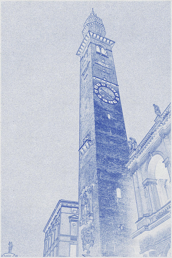 Blueprint drawing of Clock Tower Digital Art by Celestial Images