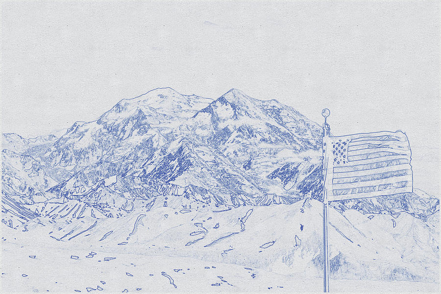 Blueprint drawing of denali mountains  Digital Art by Celestial Images