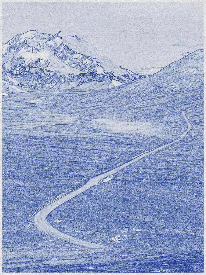 Blueprint drawing of Denali National Park and Preserve, United States 3  Digital Art by Celestial Images