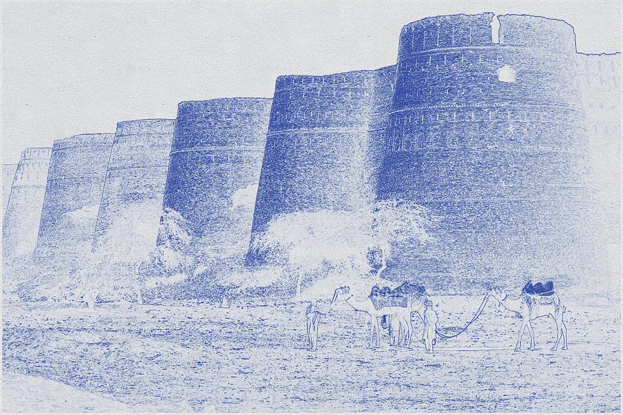 Blueprint drawing of Derawar Fort at Sunset Digital Art by Celestial Images