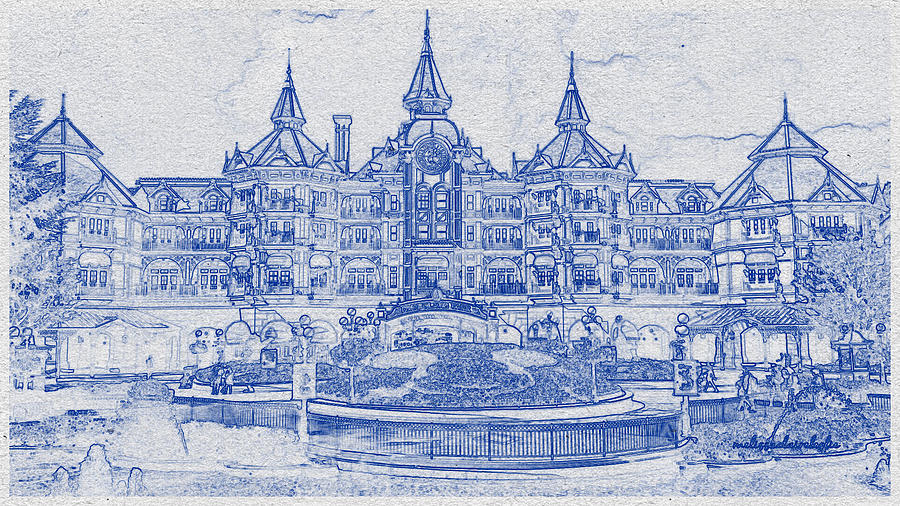 Blueprint drawing of Disneyland Hotel, Paris, France, Europe, Best Hotels, travel, tourism, booking  Digital Art by Celestial Images