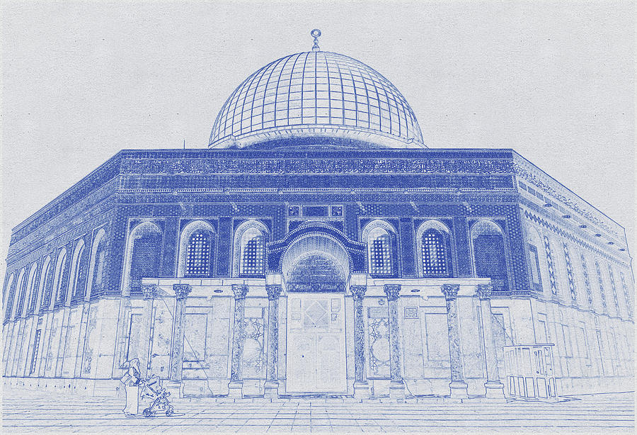 Blueprint drawing of Dome of the Rock, Jerusalem_0001 Digital Art by Celestial Images
