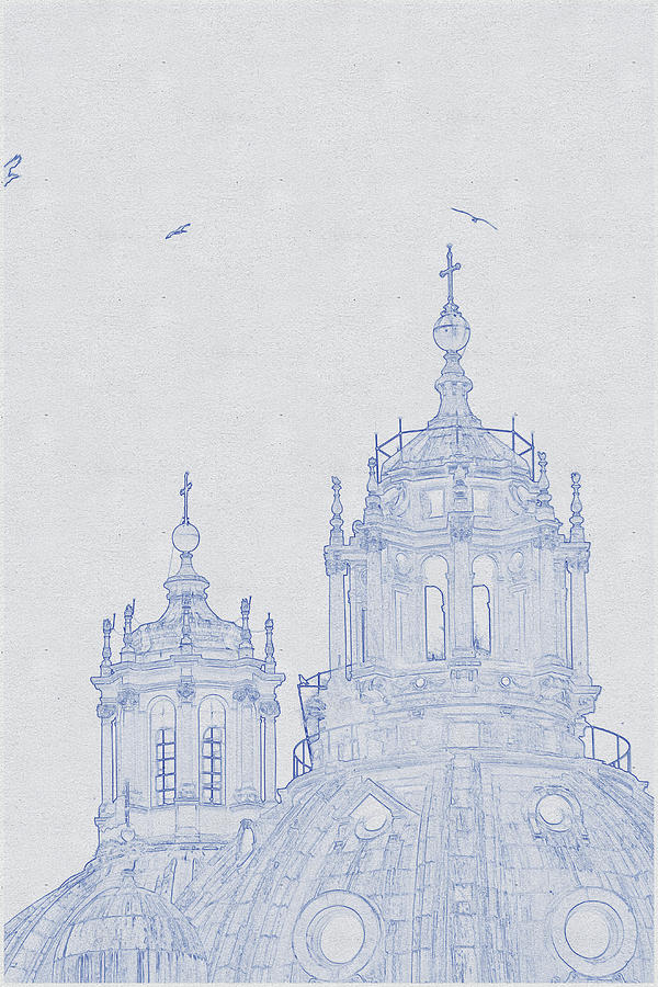 Blueprint drawing of Domes of old church in city Digital Art by Celestial Images