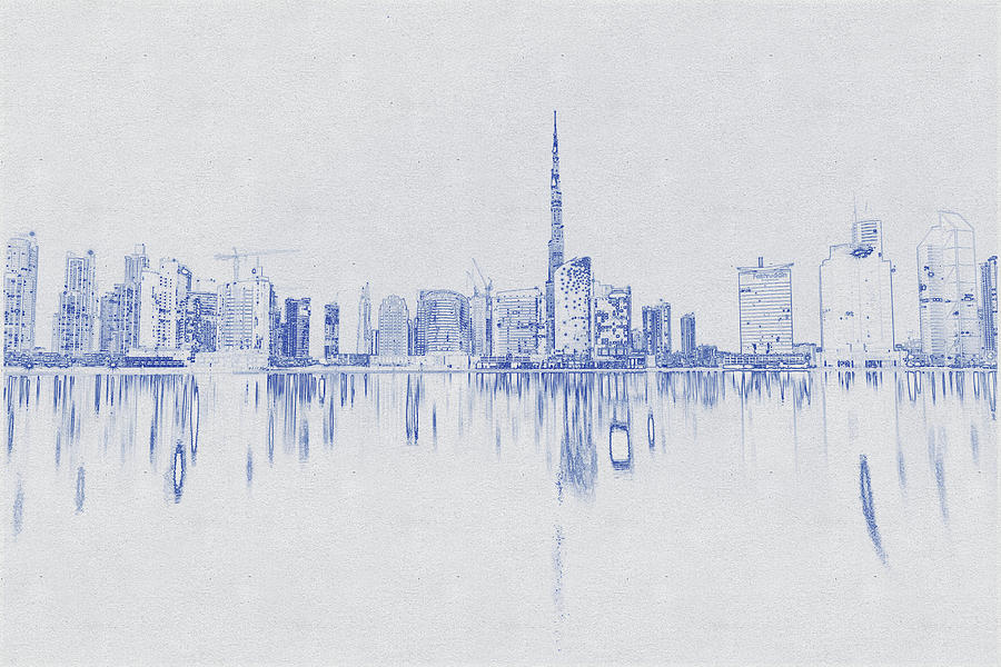 Blueprint drawing of Dubai Coastline Digital Art by Celestial Images