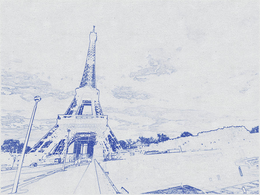 Blueprint drawing of Eiffel Paris Digital Art by Celestial Images