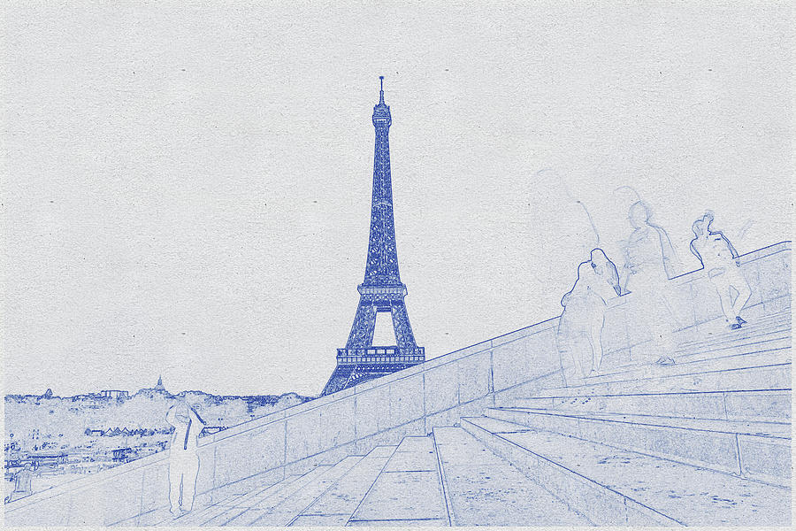 Blueprint drawing of Eiffel Tower, France Digital Art by Celestial Images