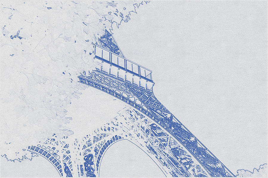 Blueprint drawing of Eiffel Tower, Paris France Digital Wallpaper Digital Art by Celestial Images