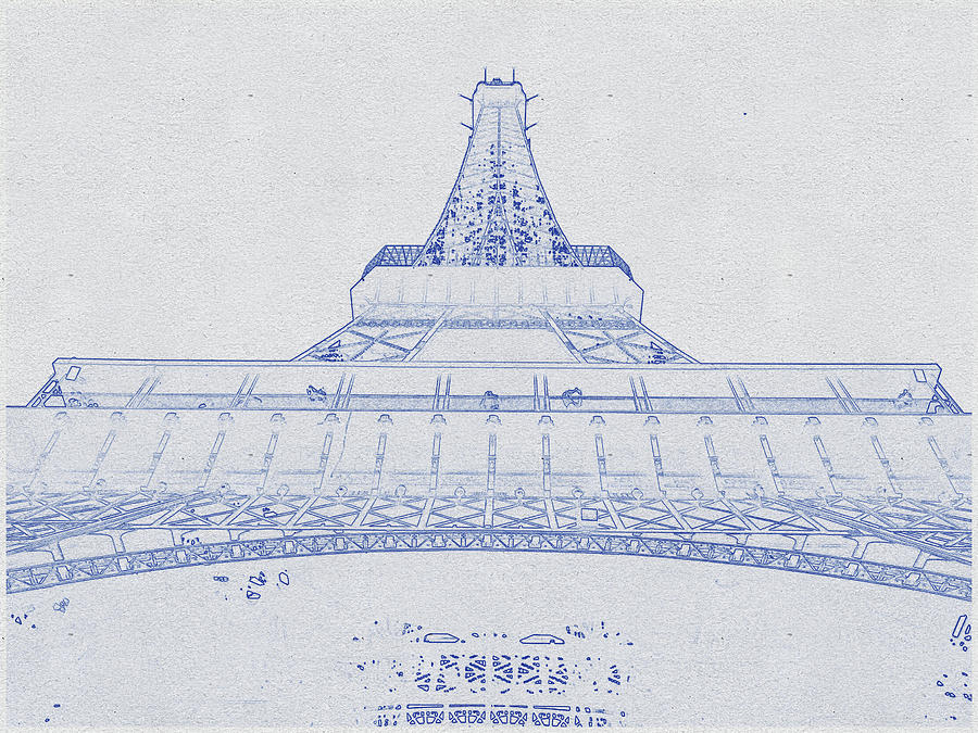 Blueprint drawing of Eiffel Tower, Paris, France_1 Digital Art by Celestial Images