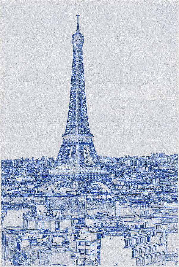 Blueprint drawing of Eiffel Tower, Paris_0003 Digital Art by Celestial Images