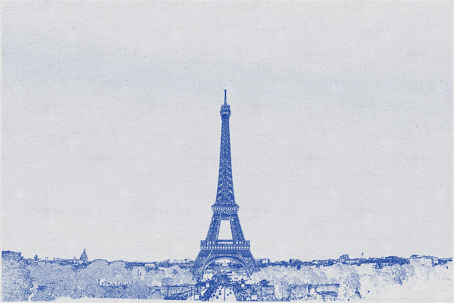 Blueprint Drawing Of Eiffel Tower, Paris_0005 Digital Art