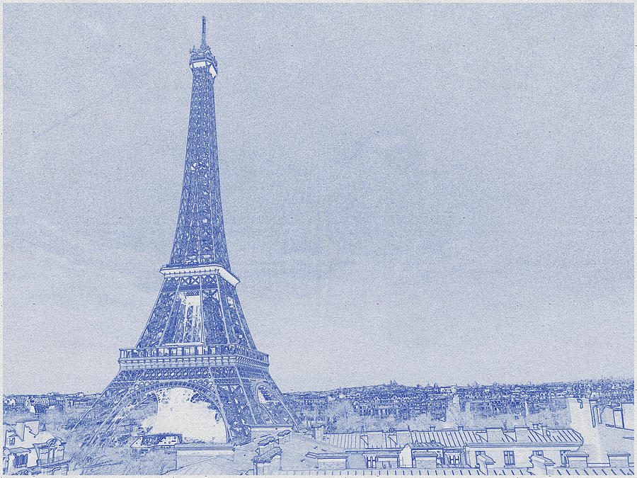 Blueprint drawing of Eiffel Tower Photography Digital Art by Celestial Images
