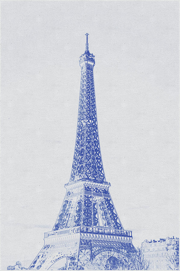 Blueprint drawing of Eiffel Tower Under Blue Sky_0001 Digital Art by Celestial Images