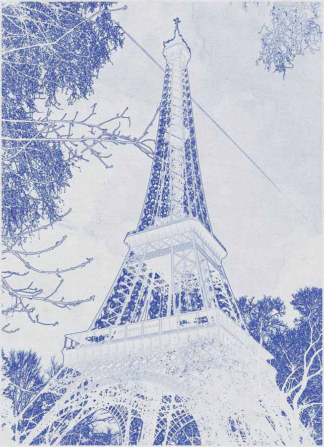 Blueprint drawing of Eiffel Tower Under Blue Sky_0002 Digital Art by Celestial Images