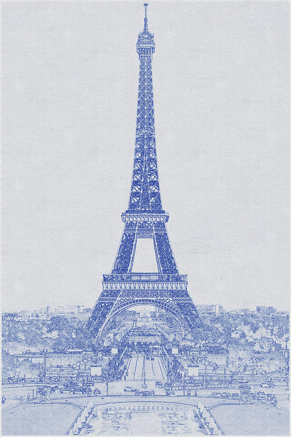 Blueprint drawing of Eiffel Tower Under Blue Sky_0003 Digital Art by Celestial Images
