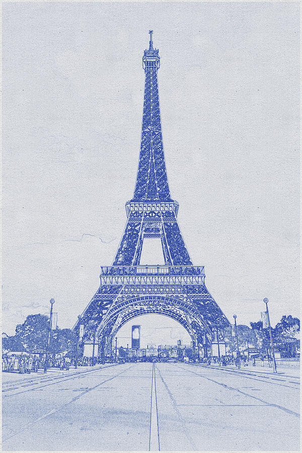 Blueprint drawing of Eiffel Tower Under Blue Sky_0004 Digital Art by Celestial Images