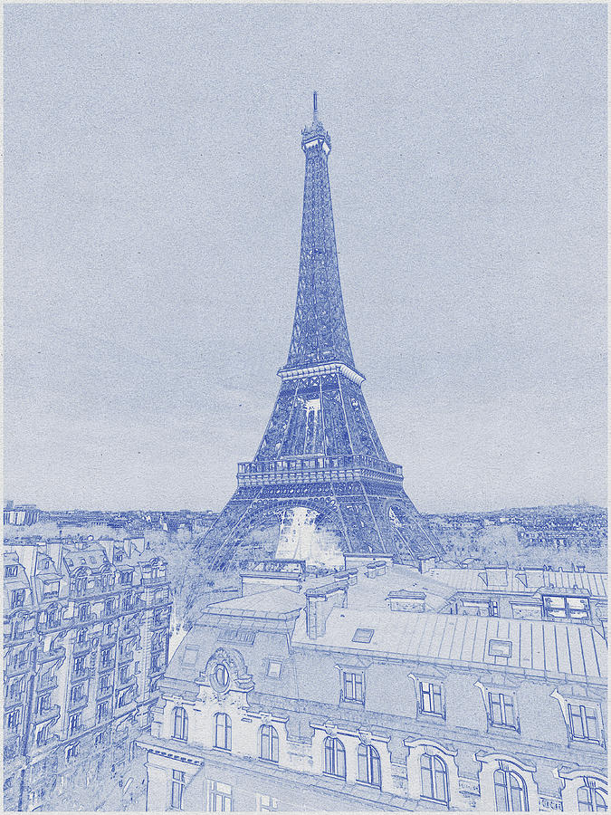 Blueprint Drawing Of Eiffel Tower_0010 Digital Art