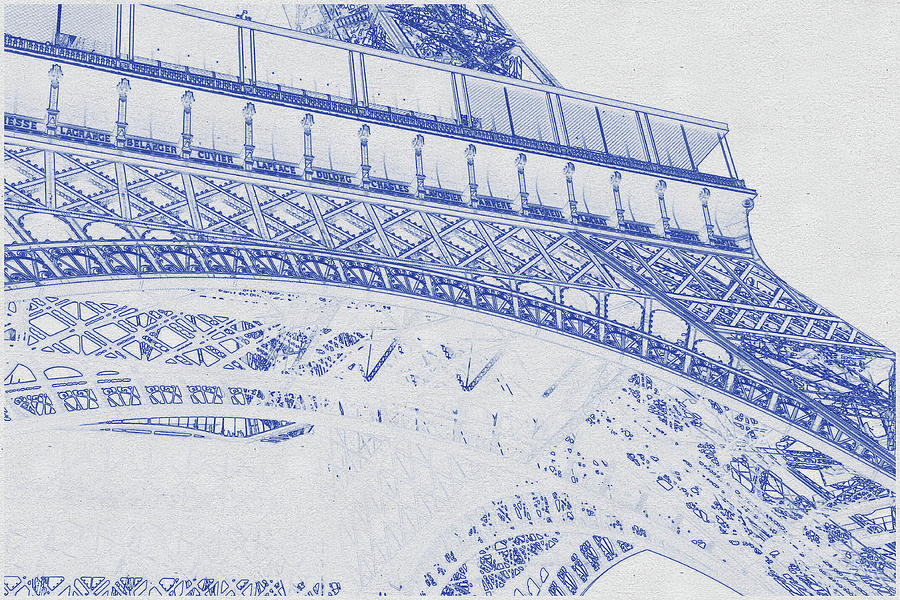 Blueprint Drawing Of Eiffel Tower_0012 Digital Art