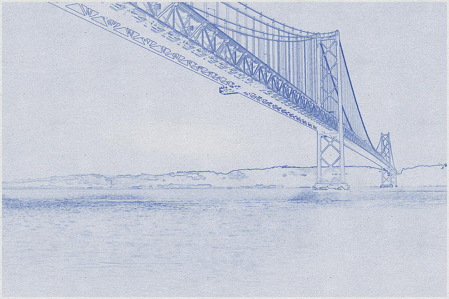 Architecture Digital Art - Blueprint drawing of Golden Gate Bridge_0002 by Celestial Images