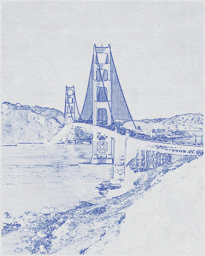 Architecture Digital Art - Blueprint drawing of Golden Gate Bridge_0004 by Celestial Images
