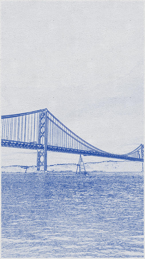 Architecture Digital Art - Blueprint drawing of Golden Gate Bridge_0008 by Celestial Images