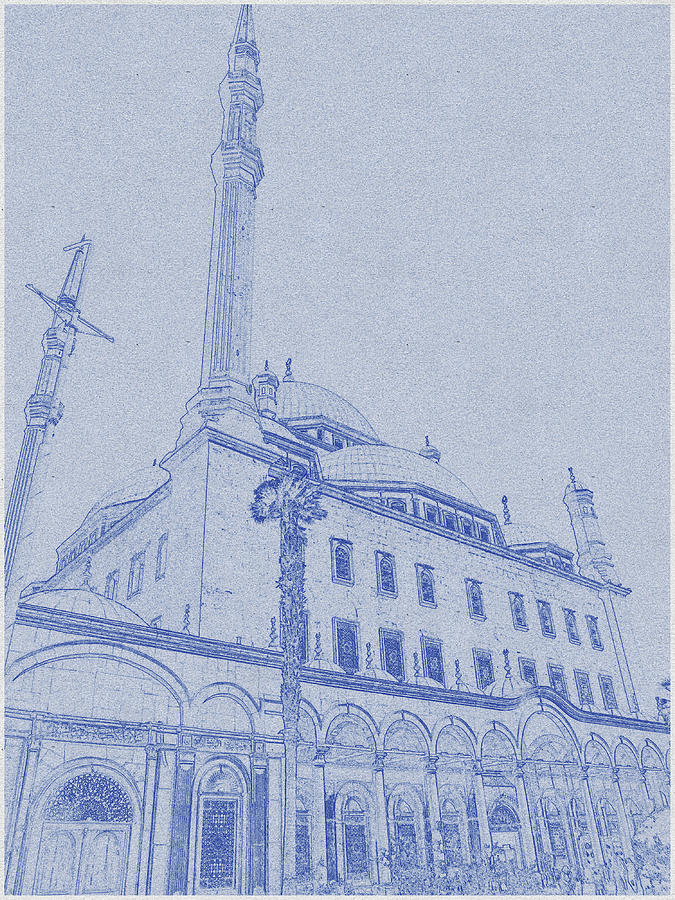 Architecture Digital Art - Blueprint drawing of Historical mosque with dome and high towers by Celestial Images
