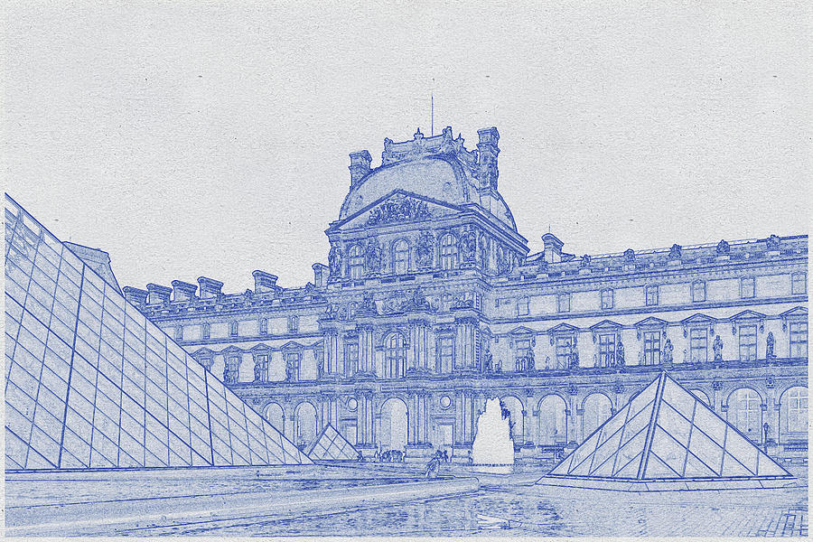 Architecture Digital Art - Blueprint drawing of Historical royal palace facade on rainy day by Celestial Images