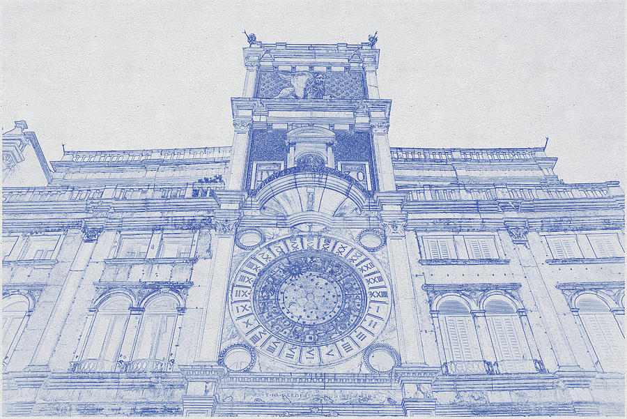 Architecture Digital Art - Blueprint drawing of Historical St. Marks Clocktower in Venice by Celestial Images