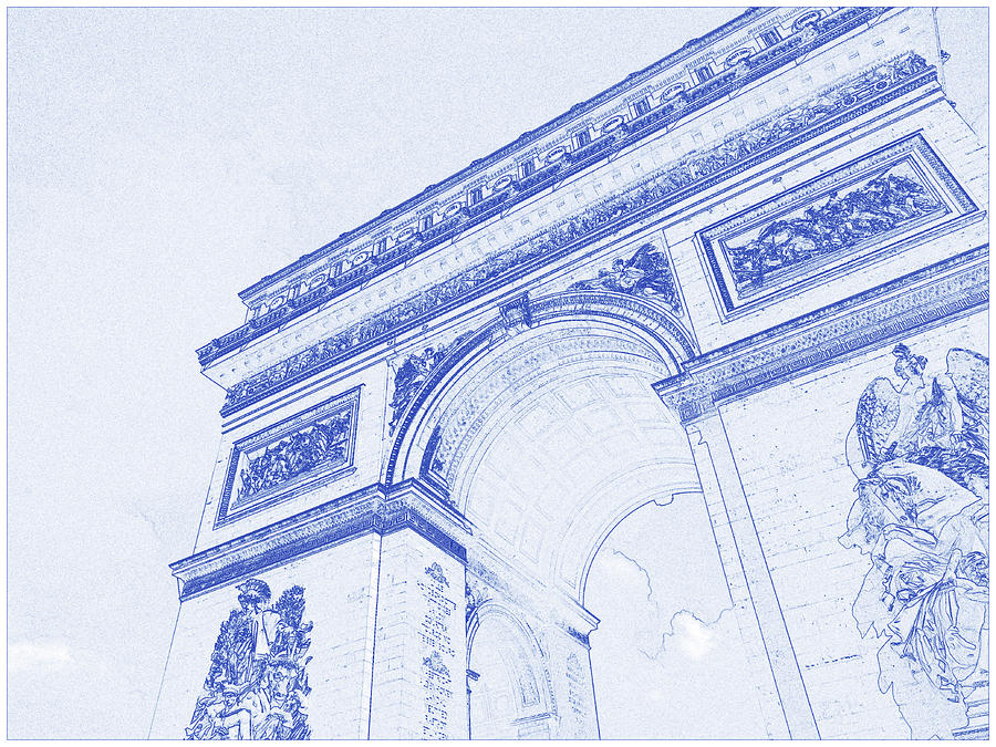 Blueprint  Drawing of Landmark - Arc De Triomphe Painting by Celestial Images