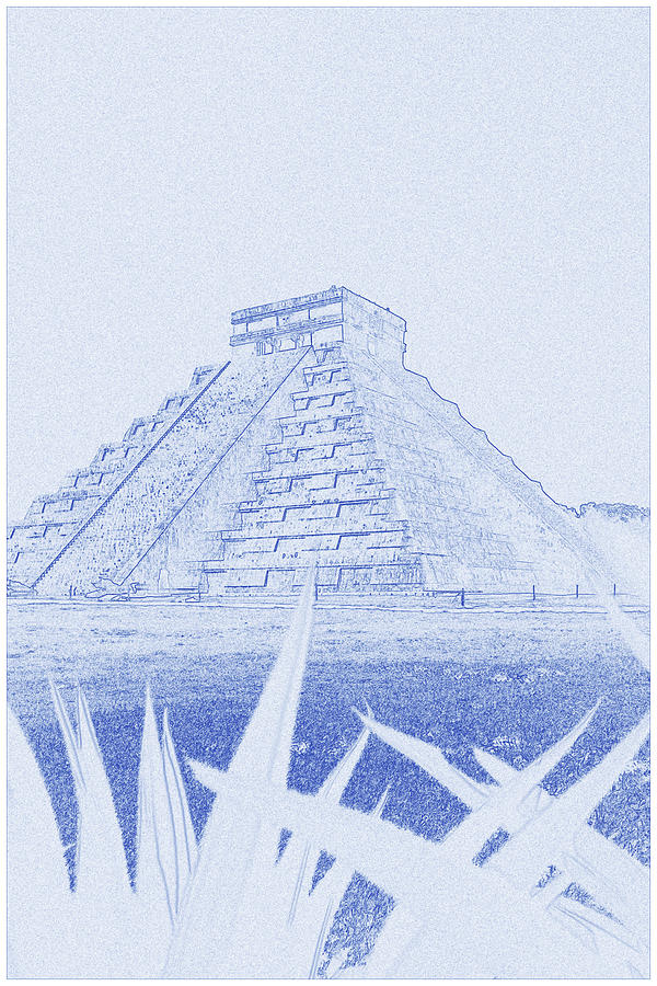Blueprint  Drawing of  Landmark - Chichen Itza Painting by Celestial Images