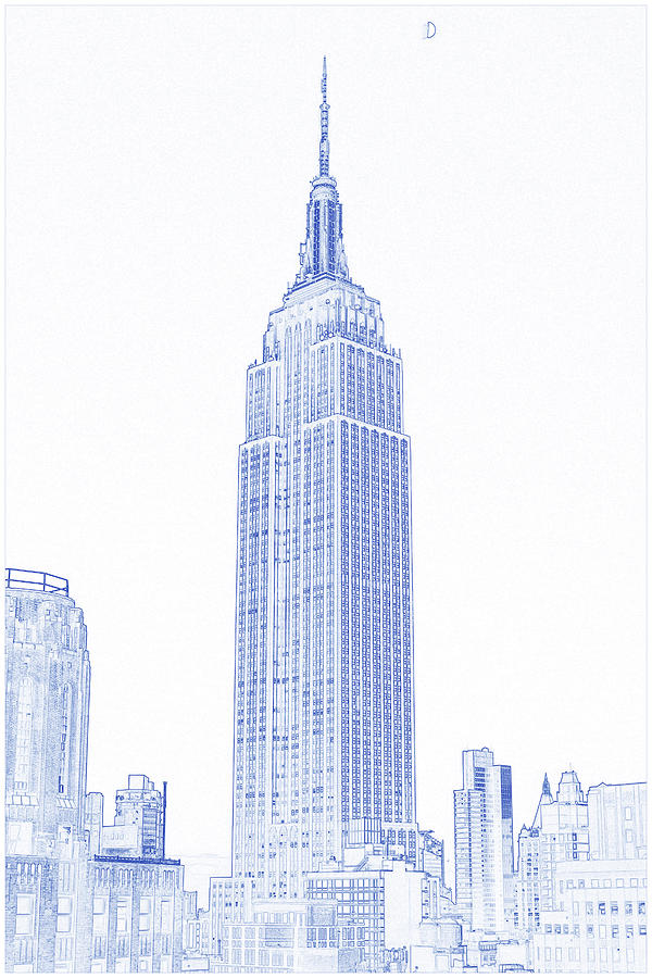 Blueprint Drawing Of The Lonely Skyscraper By Ahmet Asar Digital Art