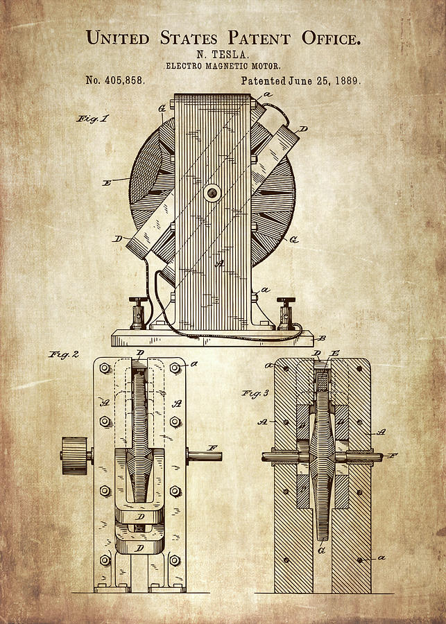 Blueprint Electro Magnetic Motor Digital Art by Towery Hill - Fine Art ...