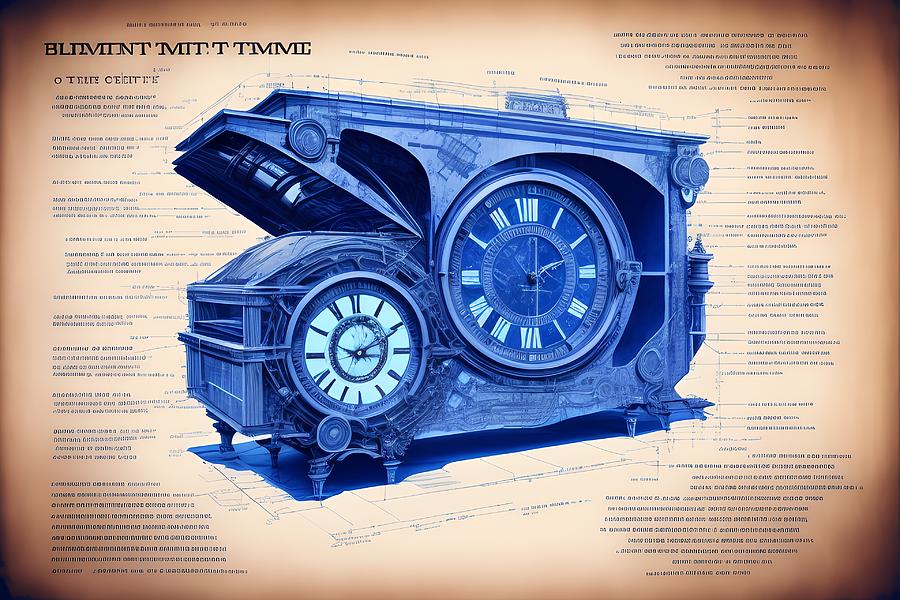 Blueprint of Time Machine, Generative AI Illustration Digital Art by