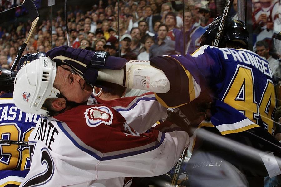 Blues v Avalanche X Pronger Photograph by Brian Bahr