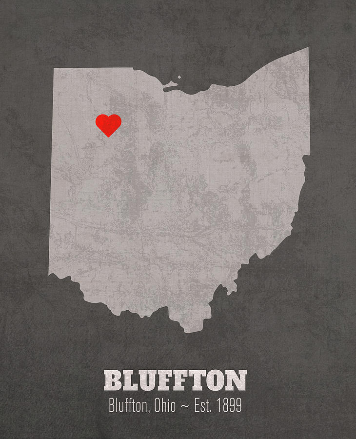 Bluffton University Ohio Founded Date Heart Map Mixed Media by Design