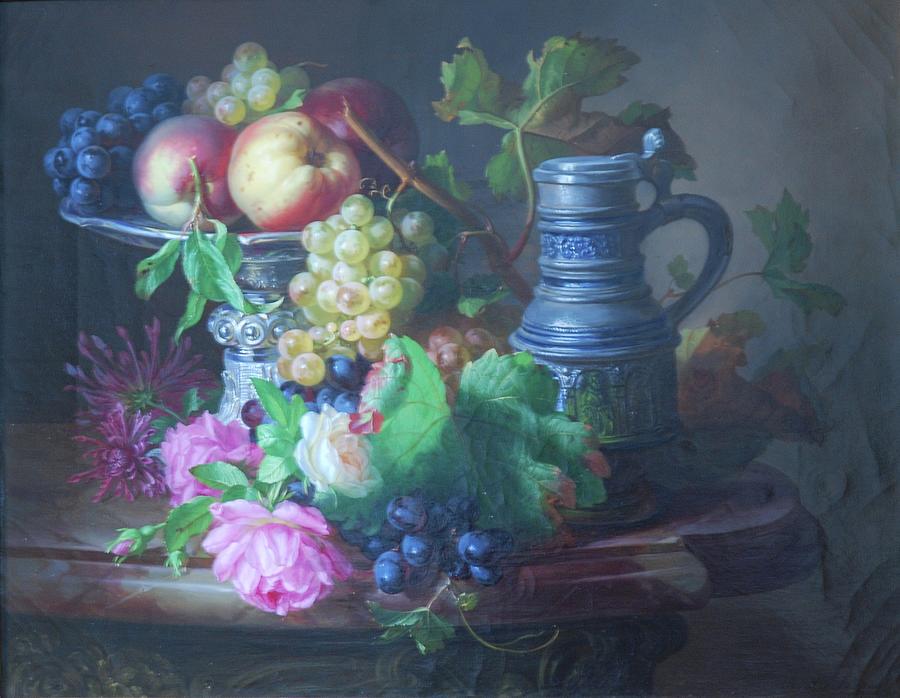 Krug Painting -  Blumen und Fruchte mit Krug by Rke