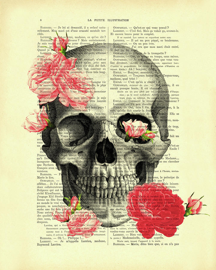 Rose Mixed Media - Blush Pink Floral Skull by Madame Memento