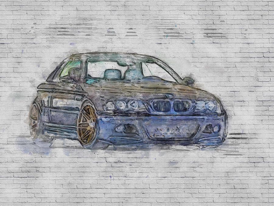 BMW 3 E46 black sports coupe bronze wheels Mixed Media by Emilio Nolan